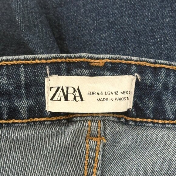 Zara Womens Hi-Rise Straight Leg Blue Denim Jeans Size USA 12 Side Ankle Split - Picture 3 of 13